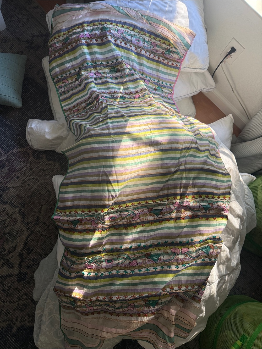 Sece di Jaipur Striped Embroidered Scarf - Pastel Stripes - Picture 4 of 4